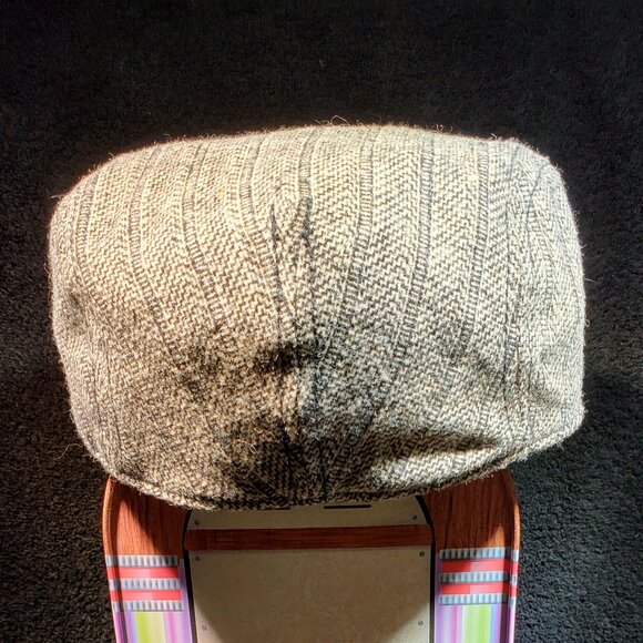 VINTAGE CREMIEUX  COTTON NEWSPAPER BOY FLAT CAP TAN AND BLACK STRIPE L / XL - Picture 3 of 5